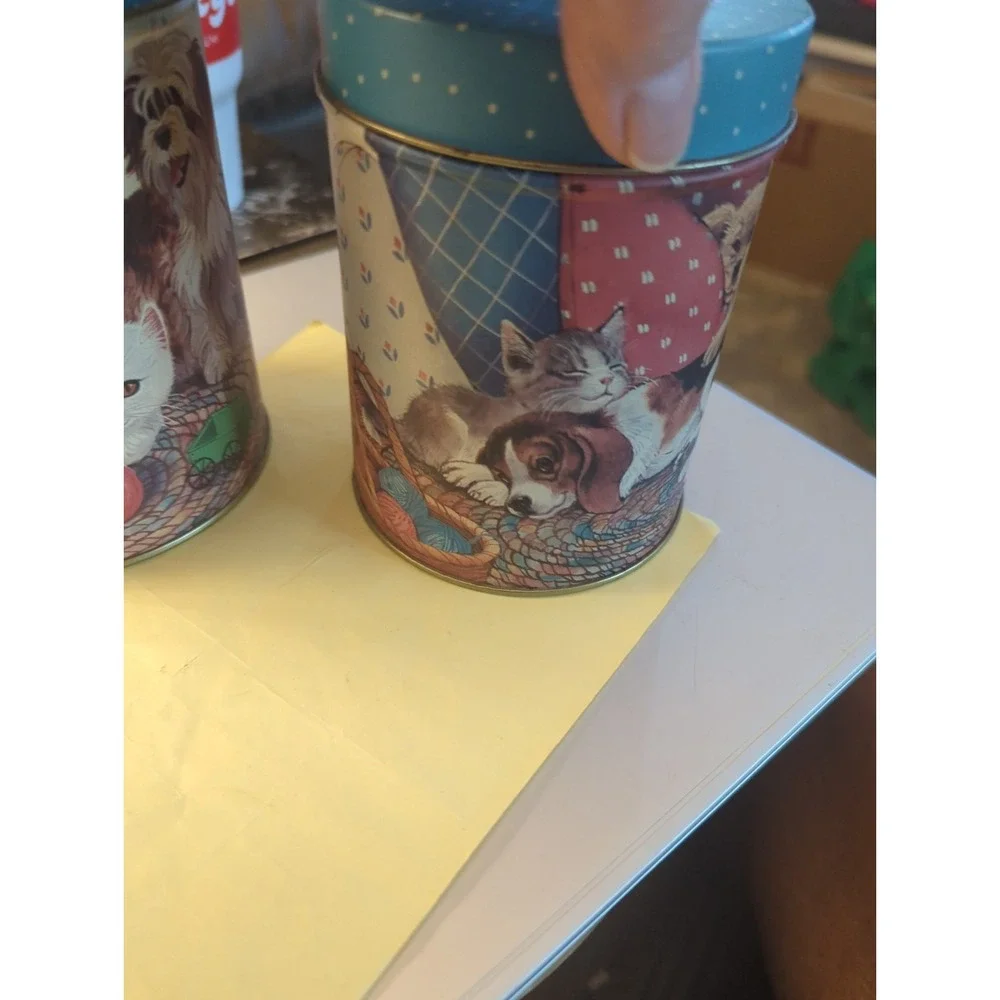 Vintage JSNY Best Friends Dogs and Cats Nesting Canister Set 3 Piece Cottage
